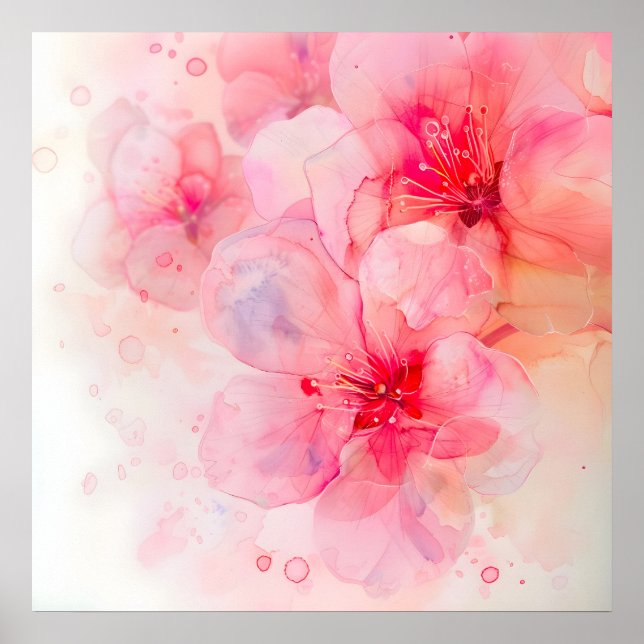 Pink Petal Elegance Watercolor Poster (Front)