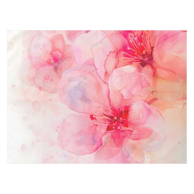 Pink Petal Elegance Watercolor Tablecloth (Front (Horizontal))