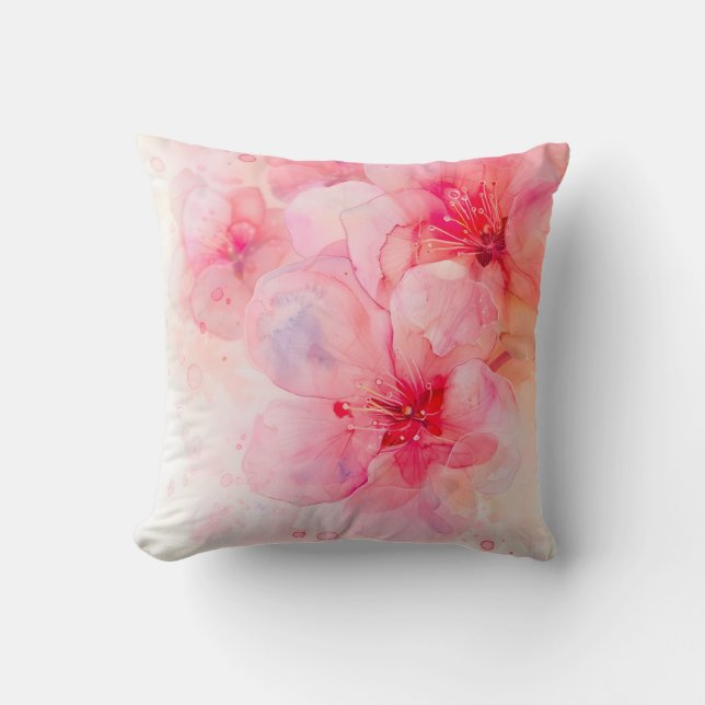 Pink Petal Elegance Watercolor Throw Pillow (Front)
