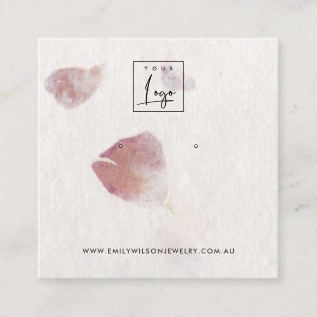PINK PETAL HANDMADE PAPER  STUD EARRING DISPLAY SQUARE BUSINESS CARD (Front)