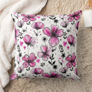 Pink Petal Ink Splash Throw Pillow