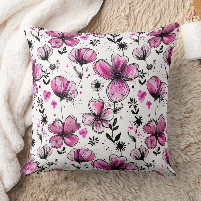 Pink Petal Ink Splash Throw Pillow (Blanket)