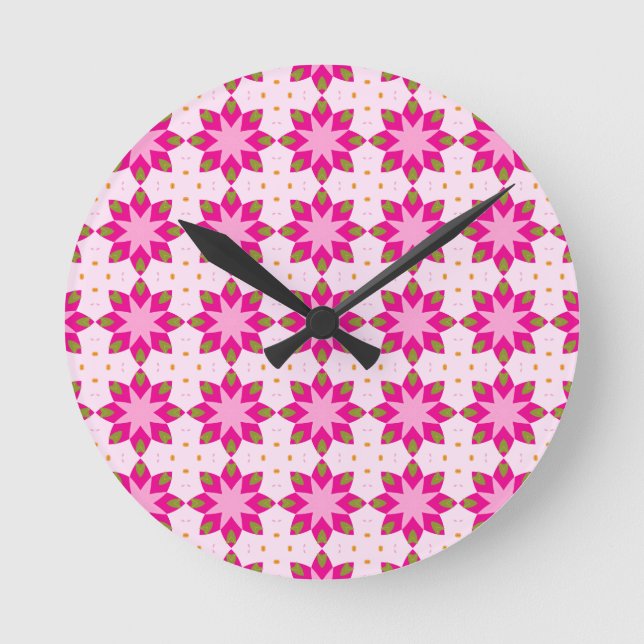 Pink Petal Mosaic pattern Round Clock (Front)