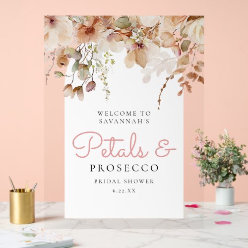 Pink Petals and Prosecco Bridal Shower  Acrylic Sign