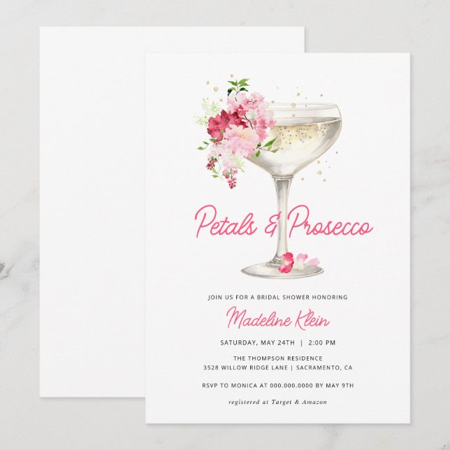 Pink Petals and Prosecco Bridal Shower Invitation (Front/Back)