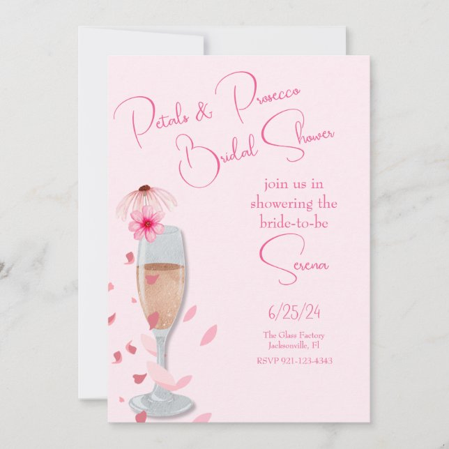 Pink Petals and Prosecco Bridal Shower Invitation (Front)