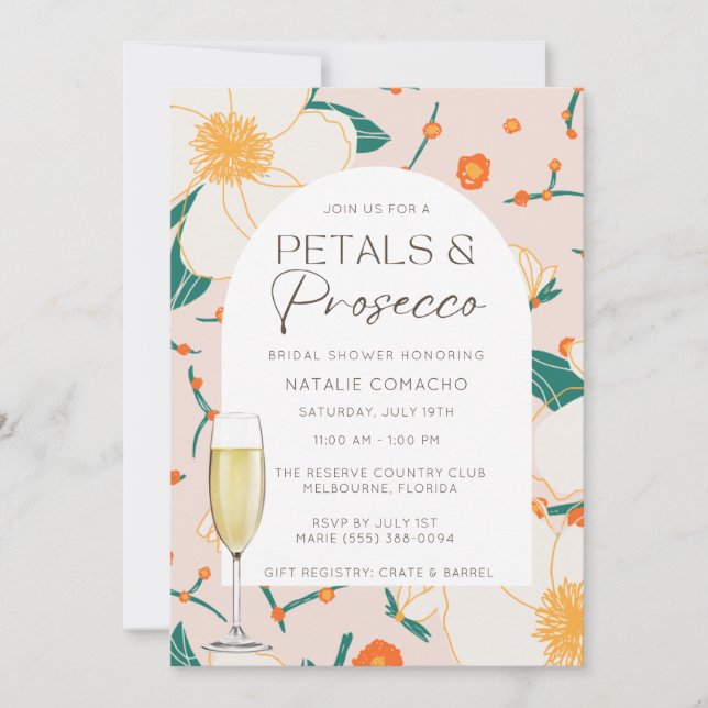 Pink Petals and Prosecco Bridal Shower Party Invitation (Front)