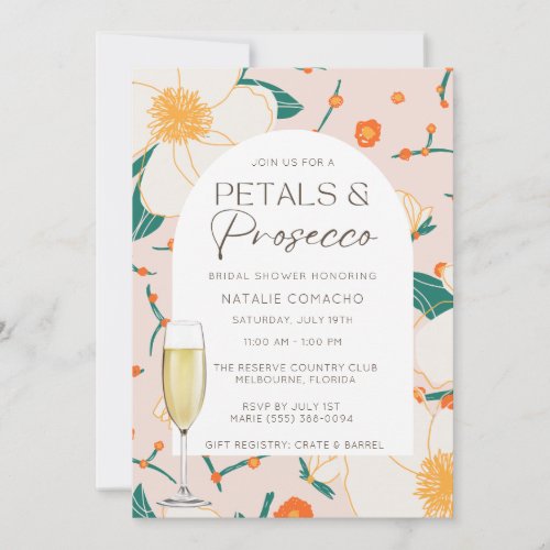 Pink Petals and Prosecco Bridal Shower Party Invitation