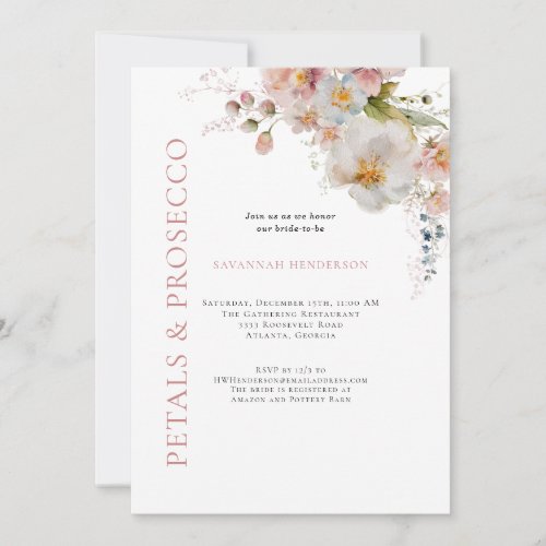 Pink Petals and Prosecco Floral Bridal Shower Invitation