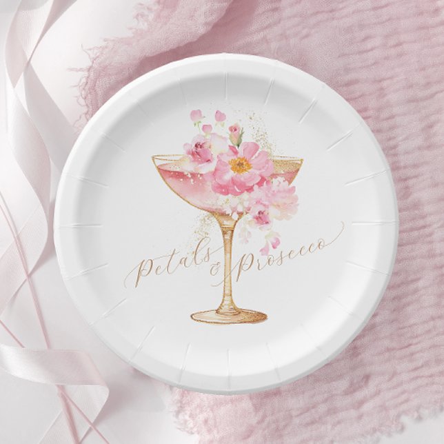 Pink Petals and Prosecco Floral Bridal Shower Paper Plates (Creator Uploaded)