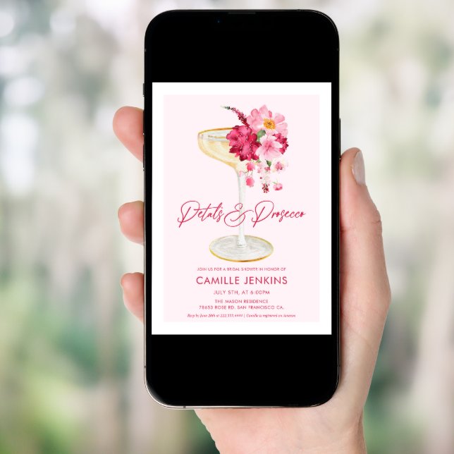 Pink Petals and Prosecco Garden Bridal Invitation (Front Digital)