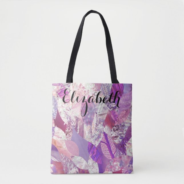 Pink Petals Collage Personalized Name Tote (Front)