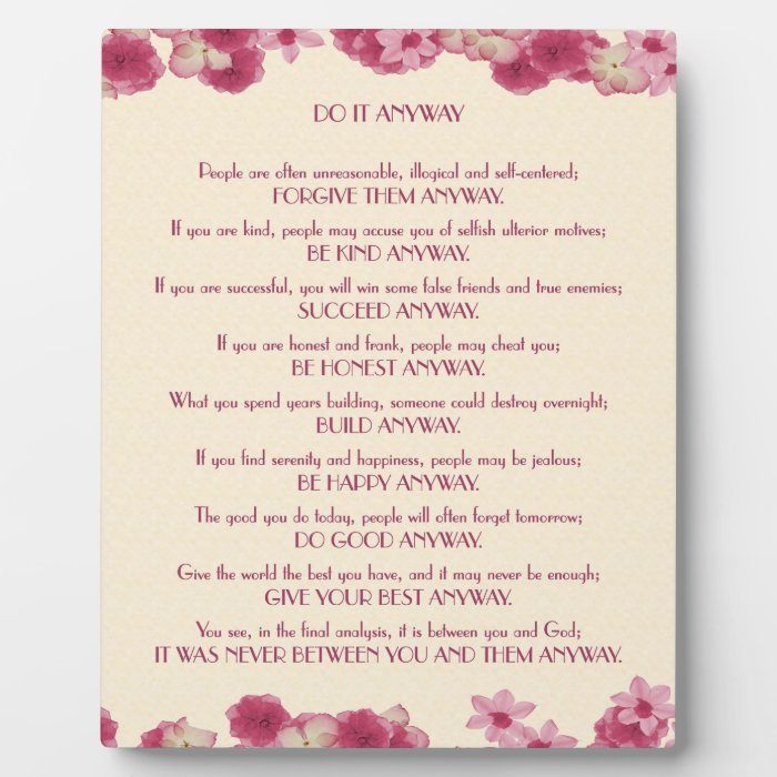 Pink Petals Do It Anyway Photo Plaque