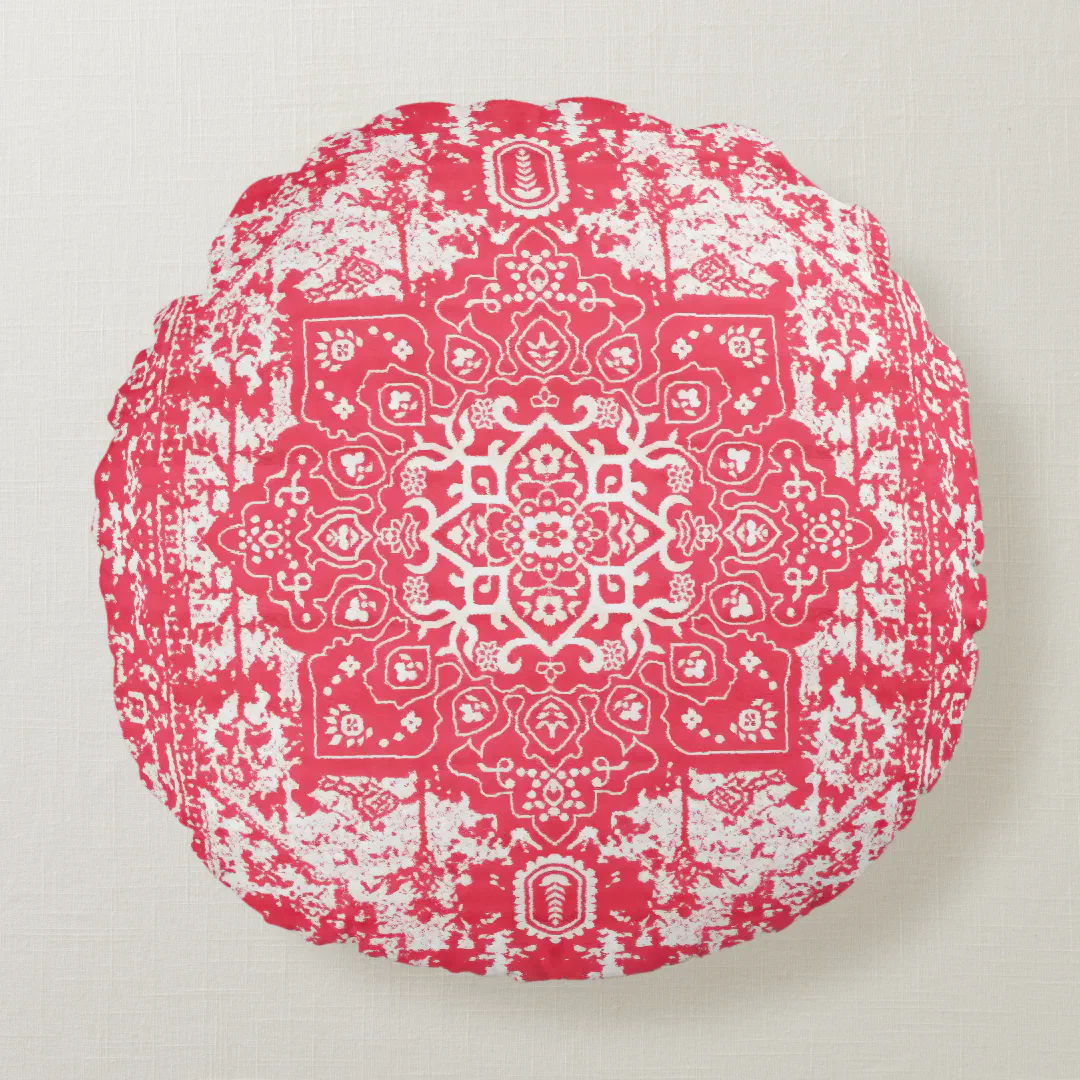 Pink Petals on Kilim Dreams Round Pillow