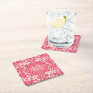 Pink Petals on Kilim Dreams Square Paper Coaster