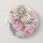 Pink Petals &amp; Pearls Bride Pinback Button at Zazzle