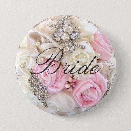 Pink Petals & Pearls Bride Pinback Button