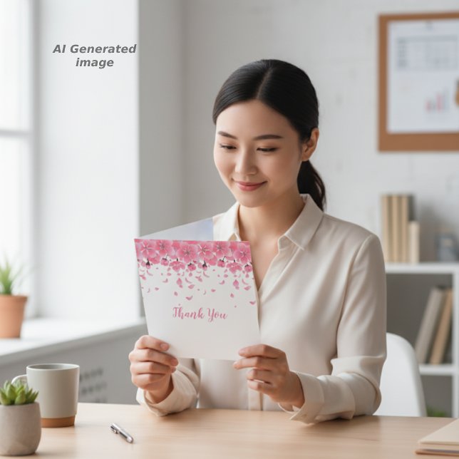 Pink Petals Thank You Note Card (Creator Uploaded)