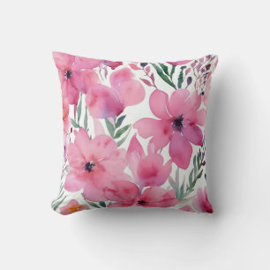 Pink Petals Watercolor Floral Painted Flowers Throw Pillow