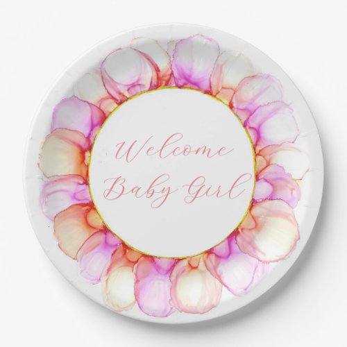 Pink Petals Wreath Paper Plate Customizable