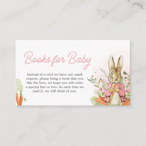 Pink Peter Rabbit Baby Shower Books for Baby Enclosure Card