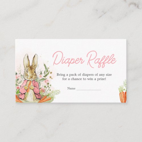 Pink Peter Rabbit Baby Shower Diaper Raffle Enclosure Card