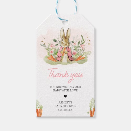 Pink Peter Rabbit Baby Shower Favor Tags