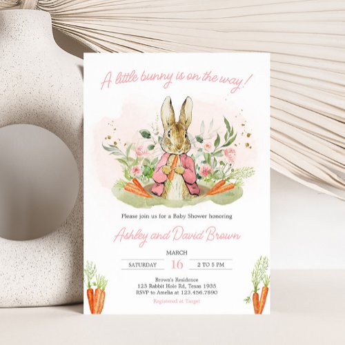 Pink Peter Rabbit Baby Shower Invitation