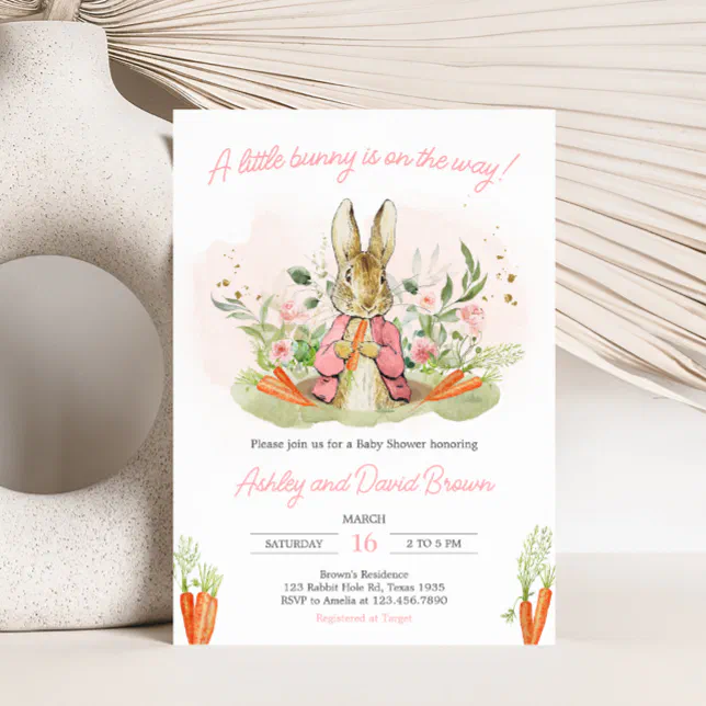 Pink Peter Rabbit Baby Shower Invitation | Zazzle