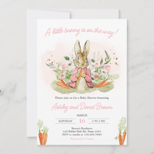 Pink Peter Rabbit Baby Shower Invitation | Zazzle