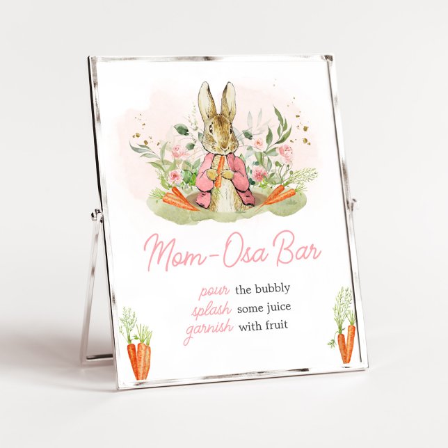Pink Peter Rabbit Baby Shower Mom Osa Bar Poster (A Little Bunny Spring Baby Shower Mom Osa Bar Sign)