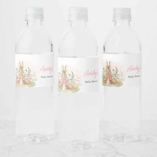 Pink Peter Rabbit Baby Shower  Water Bottle Label