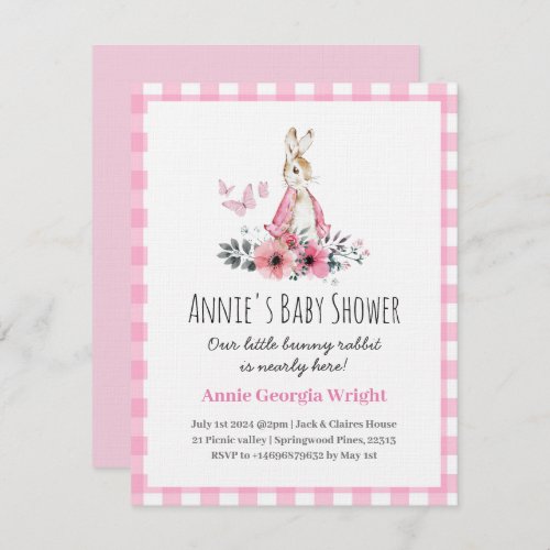 Pink Peter Rabbit Invitation baby shower cute