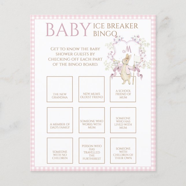 Pink Peter the Rabbit Baby Ice Breaker Bingo Game (Front)