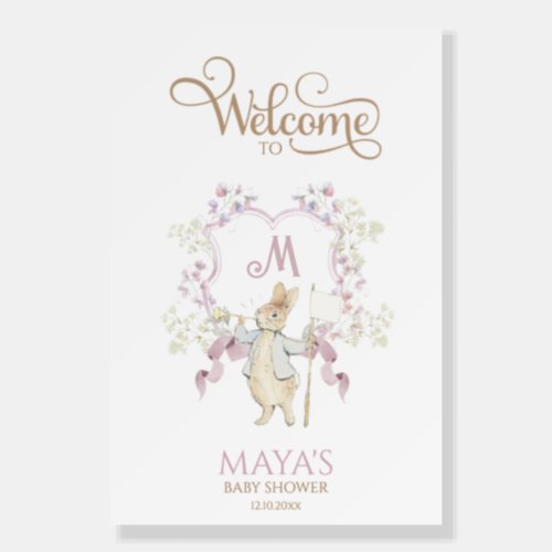 Pink Peter the Rabbit Baby Shower Welcome Sign