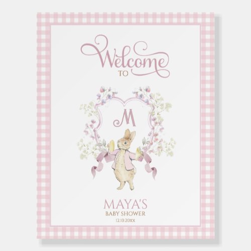 Pink Peter the Rabbit Baby Shower Welcome Sign