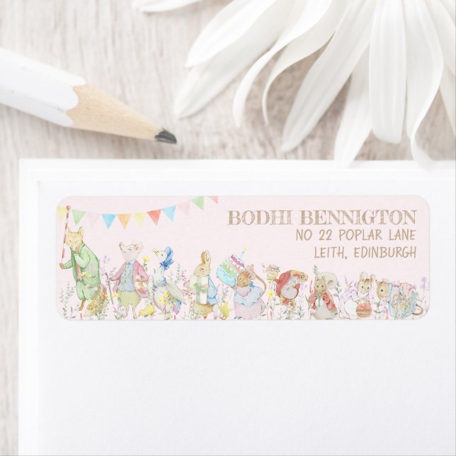 Pink Peter the Rabbit First Birthday Label (Insitu)