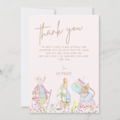 Pink Peter the Rabbit First Birthday Parade  Thank You Card
