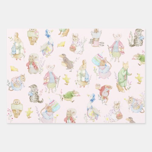 Pink Peter the Rabbit First Birthday Wrapping Paper Sheets