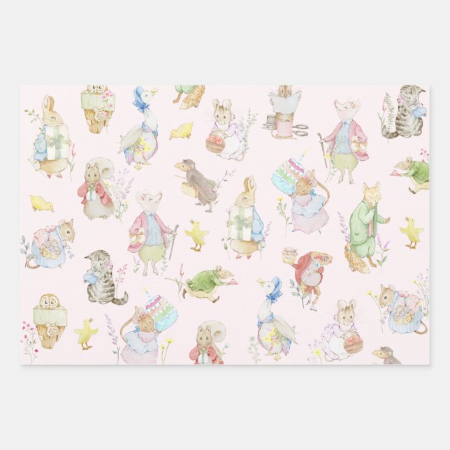Pink Peter the Rabbit First Birthday Wrapping Paper Sheets (Front)