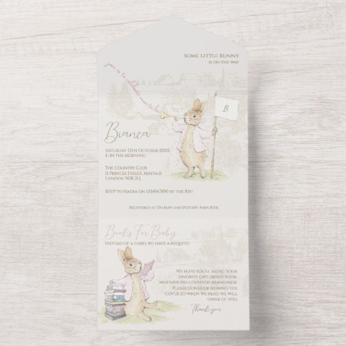 Pink Peter the Rabbit Some Bunny Baby Shower All In One Invitation