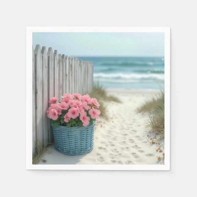 Pink Petunia Beach Basket  Napkins (Front)