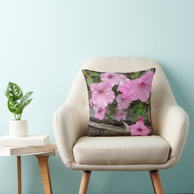 Pink Petunia Blossoms Throw Pillow (Chair)