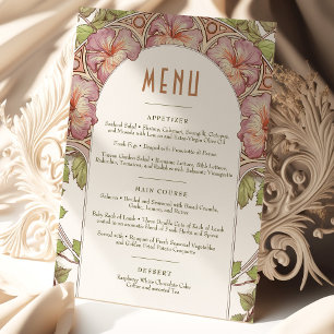 Pink Petunia Menu Wedding Vintage Art Nouveau Invitation