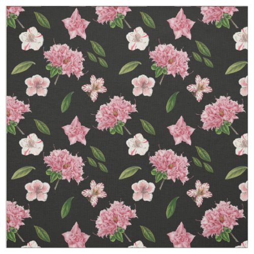 Pink Petunias and Azaleas Floral Fabric