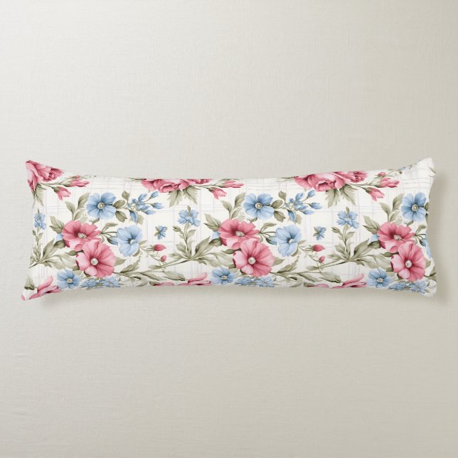 Pink Petunias and Sky Blue Daisies   Body Pillow (Front)