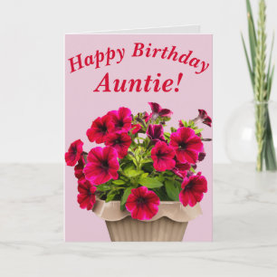 Pink Petunias Floral Birthday Card for Auntie