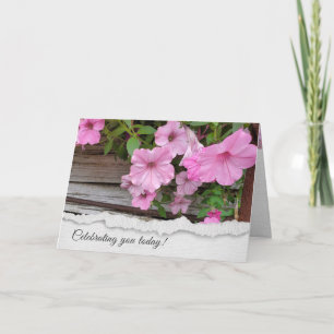 Pink Petunias On Barn Wood Birthday Card