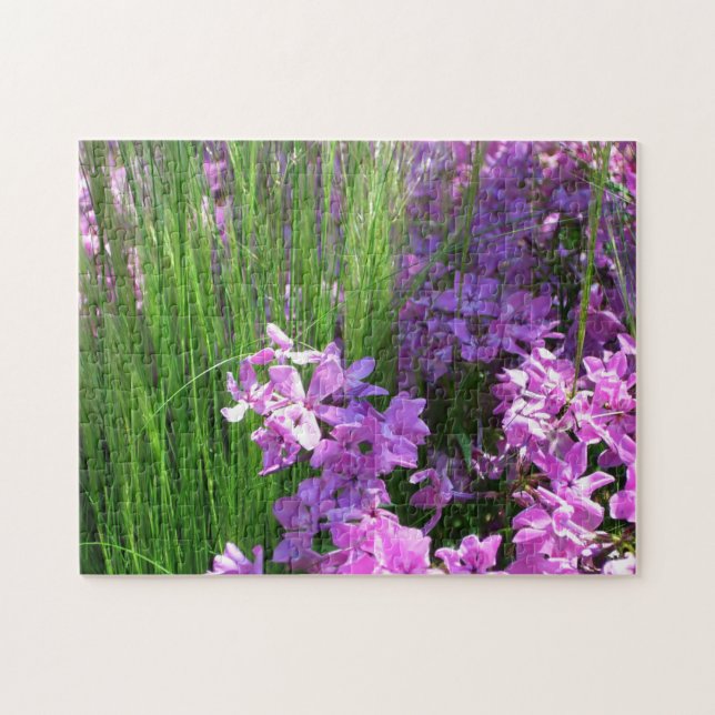 Pink Phlox and Grass Summer Floral Jigsaw Puzzle (Horizontal)