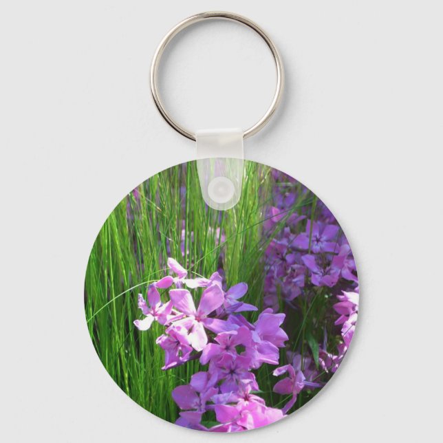 Pink Phlox and Grass Summer Floral Keychain (Front)